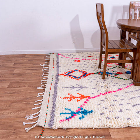 White Berber Rug with Vibrant Geometric Motifs