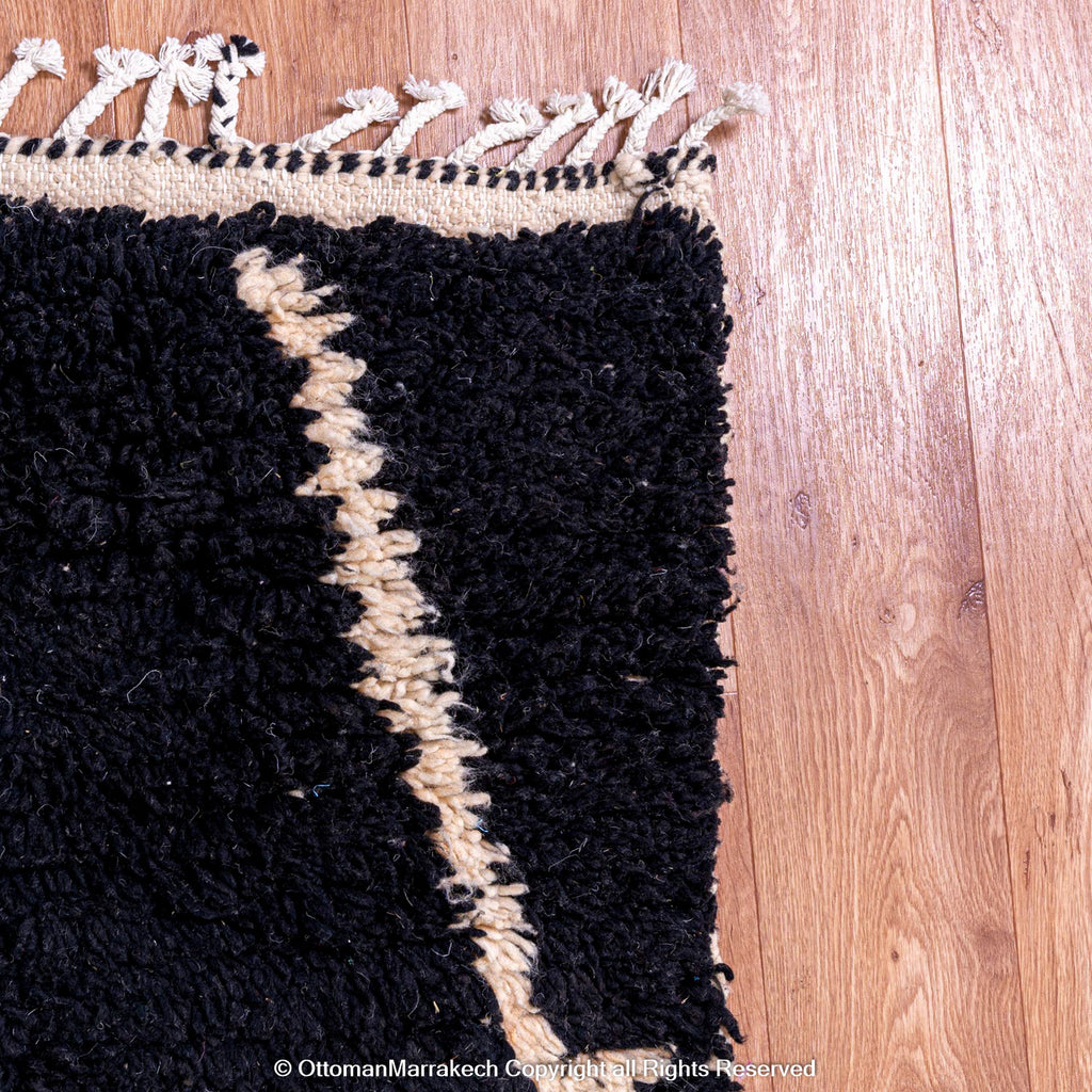 Noir Atlas Berber Rug with White Interwoven Motifs