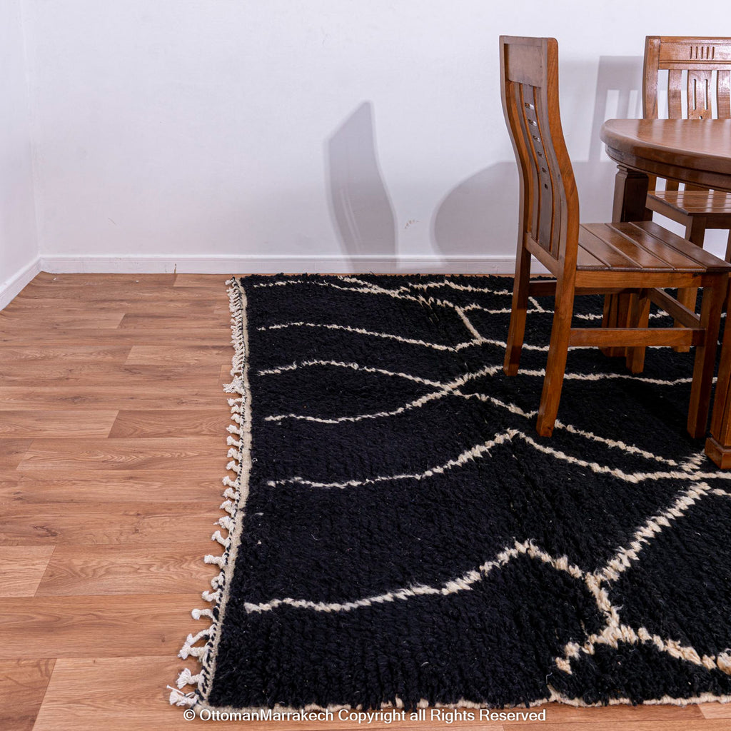 Noir Atlas Berber Rug with White Interwoven Motifs