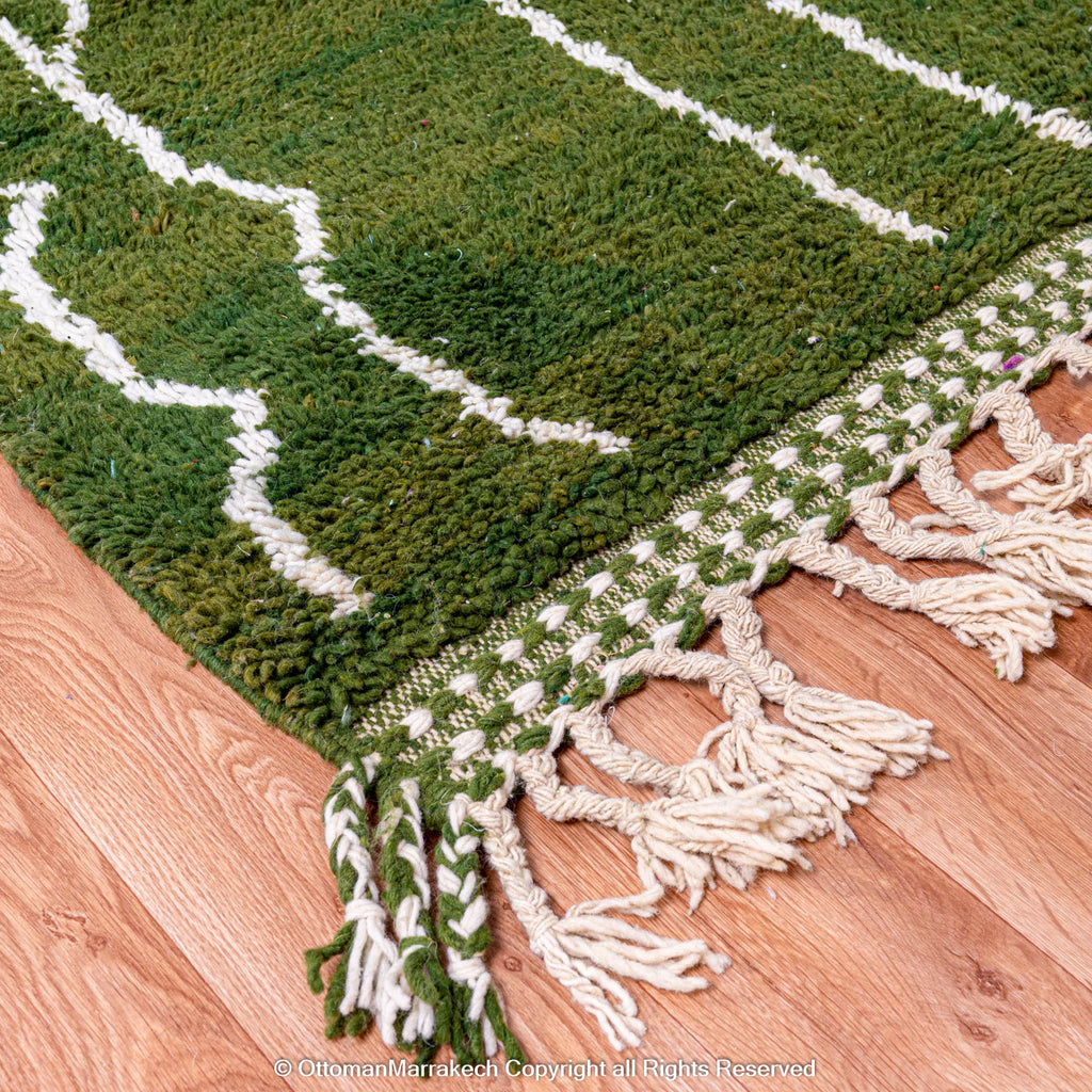 Moroccan Lunar Green Tassel Rug: Playful Accents for Contemporary Spaces