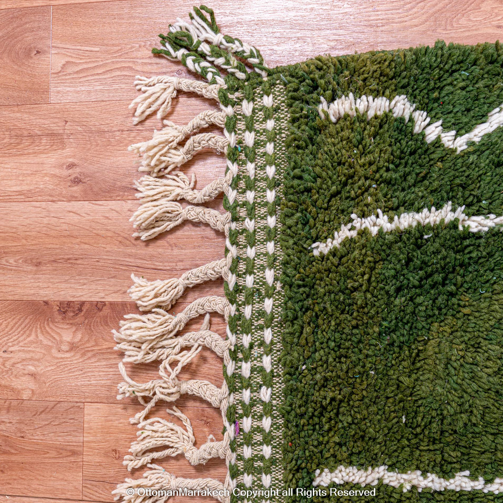 Moroccan Lunar Green Tassel Rug: Playful Accents for Contemporary Spaces