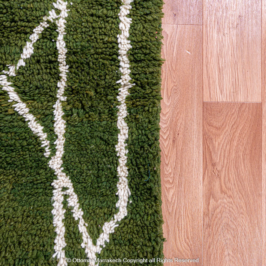 Moroccan Lunar Green Tassel Rug: Playful Accents for Contemporary Spaces