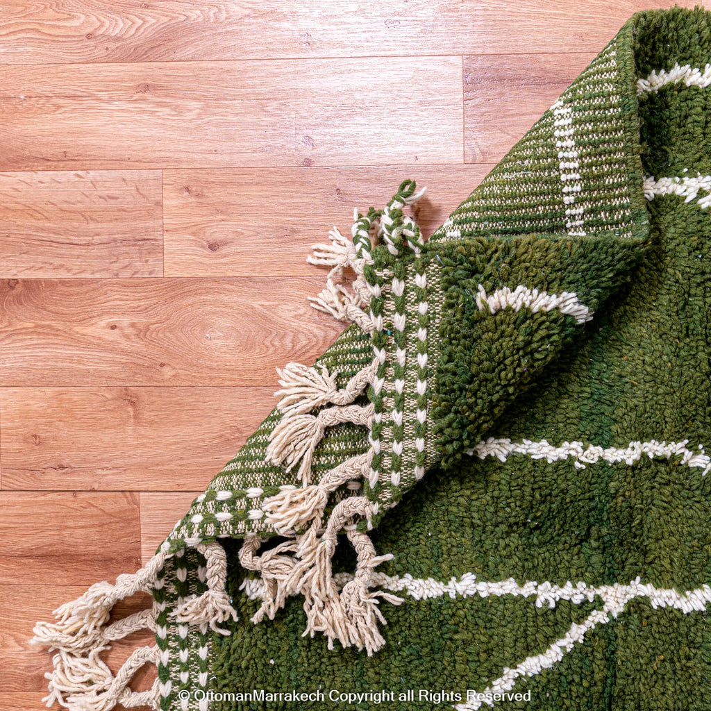 Moroccan Lunar Green Tassel Rug: Playful Accents for Contemporary Spaces