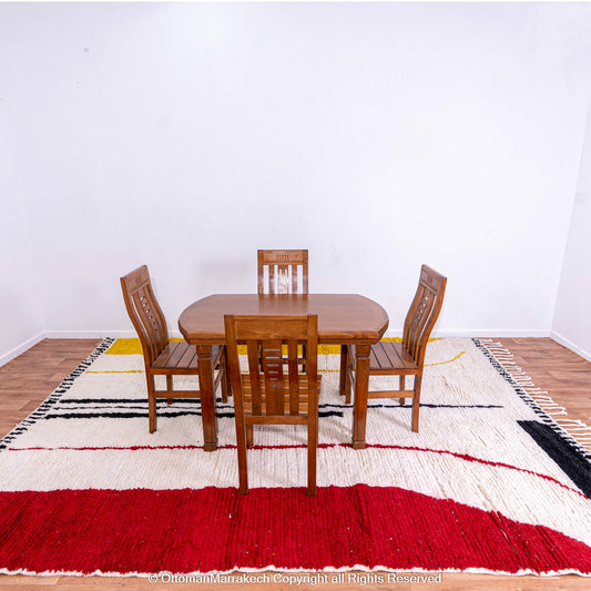 Bold Modern Moroccan Berber Rug with Striking Yellow and Red Color Arcs