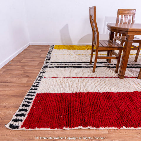 Bold Modern Moroccan Berber Rug with Striking Yellow and Red Color Arcs