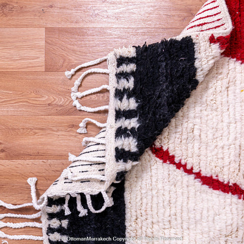 Bold Modern Moroccan Berber Rug with Striking Yellow and Red Color Arcs