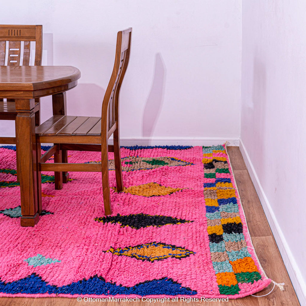 Pink Moroccan Berber Rug with Geometric Diamond and Atlas Motifs