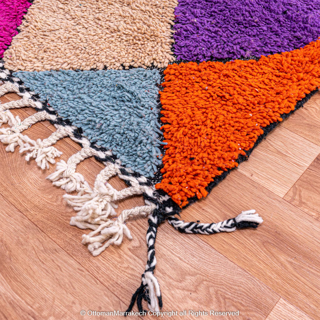 Vibrant Harlequin Moroccan Berber Rug with Multicolored Diamond Pattern