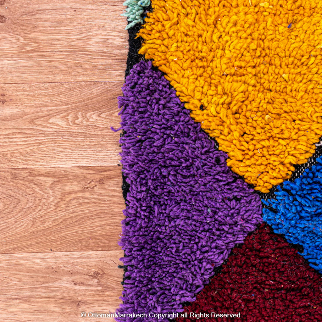 Vibrant Harlequin Moroccan Berber Rug with Multicolored Diamond Pattern