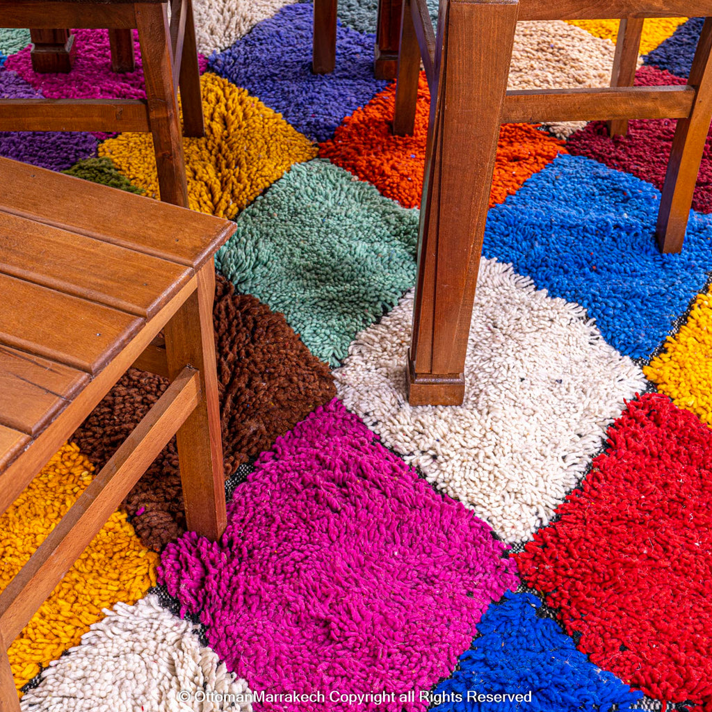 Vibrant Harlequin Moroccan Berber Rug with Multicolored Diamond Pattern