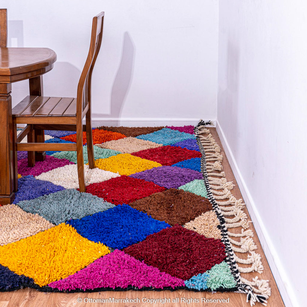 Vibrant Harlequin Moroccan Berber Rug with Multicolored Diamond Pattern