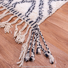 Load image into Gallery viewer, White Moroccan Wool Rug with Black Double-Line Diamond and Cell-Like Patterns