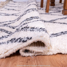 Load image into Gallery viewer, White Moroccan Wool Rug with Black Double-Line Diamond and Cell-Like Patterns