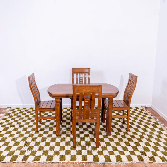 Olive Green and White Checkered Berber Rug