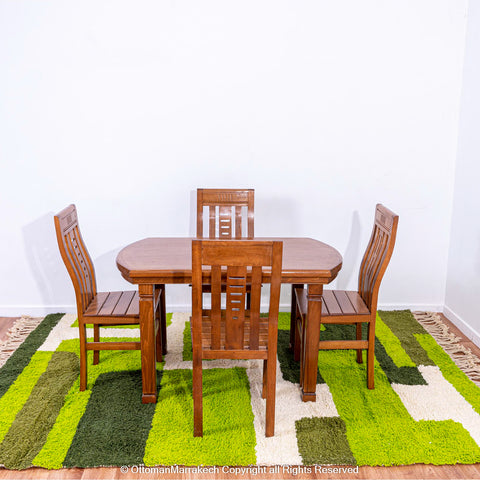 Modern Geometric Green and White Wool Rug