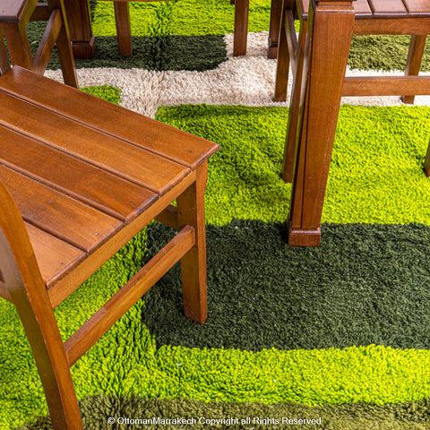 Modern Geometric Green and White Wool Rug