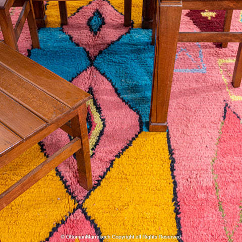 Bold Pink Moroccan Rug with Vibrant Geometric Patterns