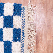 Load image into Gallery viewer, Berber Blue and White Checkered Wool Rug – Cozy Comfort with Modern Flair