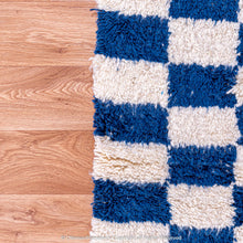 Load image into Gallery viewer, Berber Blue and White Checkered Wool Rug – Cozy Comfort with Modern Flair