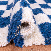 Load image into Gallery viewer, Berber Blue and White Checkered Wool Rug – Cozy Comfort with Modern Flair