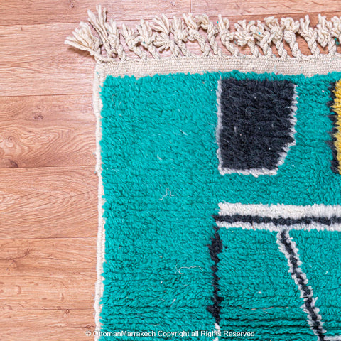 Abstract Turquoise Moroccan Rug with Geometric Motifs