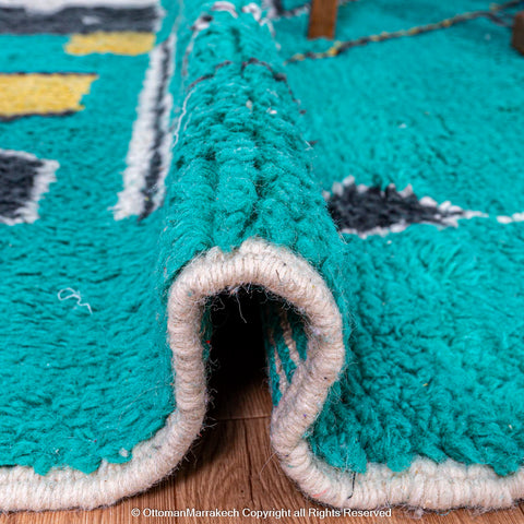 Abstract Turquoise Moroccan Rug with Geometric Motifs