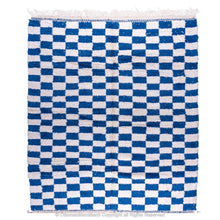 Load image into Gallery viewer, Berber Blue and White Checkered Wool Rug – Cozy Comfort with Modern Flair