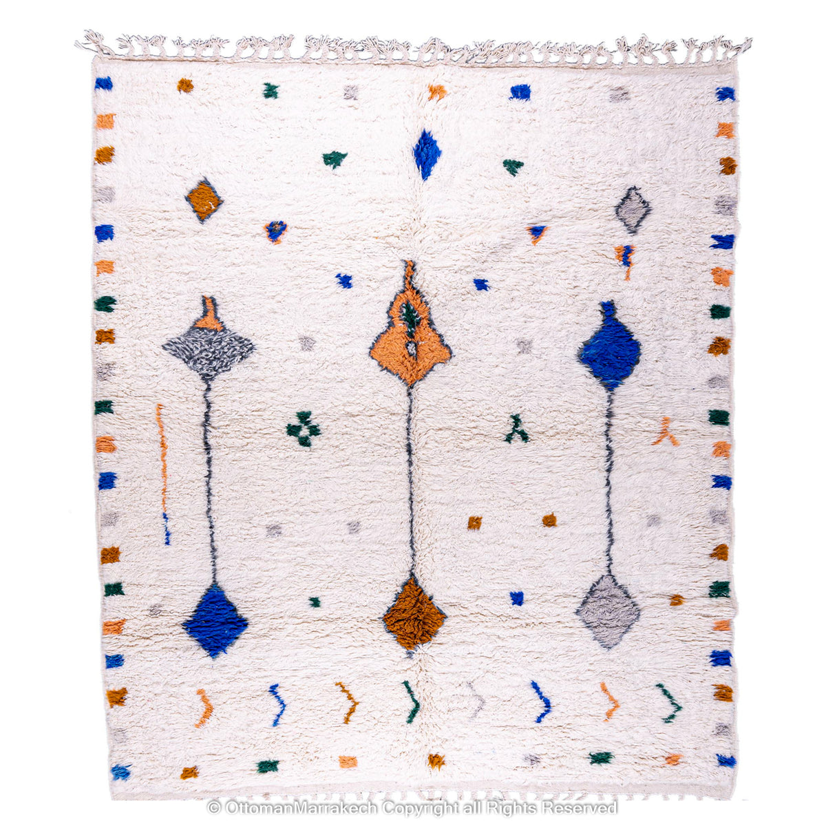 White Moroccan Rug with Berber Symbolic Motifs