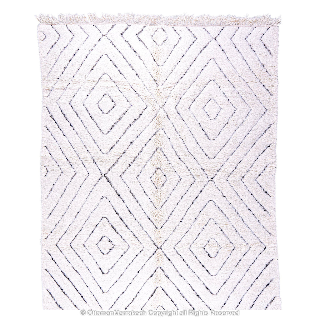 Eclectic Moroccan Tiled Diamond Rug: White Rug Black Diamonds Modern Flair