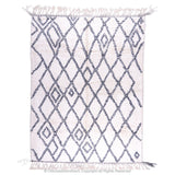 White Moroccan Wool Rug with Black Double-Line Diamond and Cell-Like Patterns