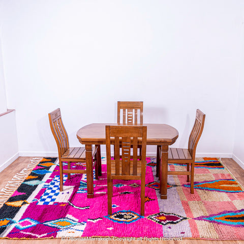 Vibrant Pink Moroccan Berber Rug with Multicolor Geometric Patterns