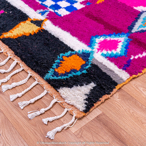 Vibrant Pink Moroccan Berber Rug with Multicolor Geometric Patterns