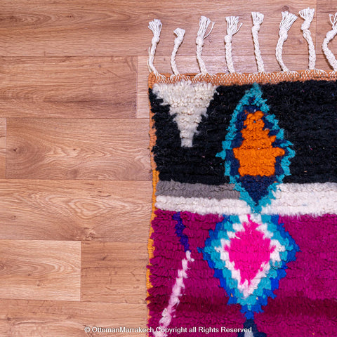 Vibrant Pink Moroccan Berber Rug with Multicolor Geometric Patterns