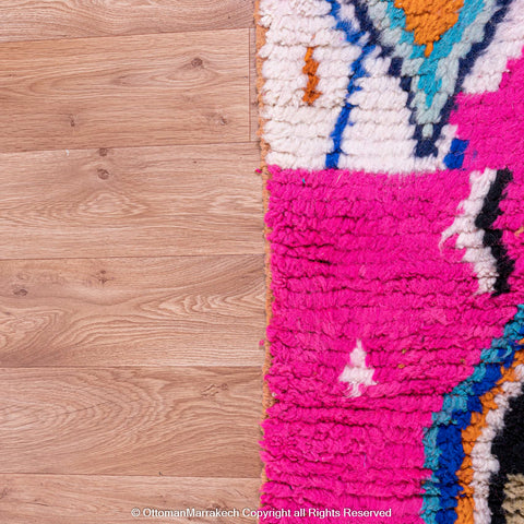 Vibrant Pink Moroccan Berber Rug with Multicolor Geometric Patterns