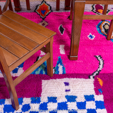 Vibrant Pink Moroccan Berber Rug with Multicolor Geometric Patterns