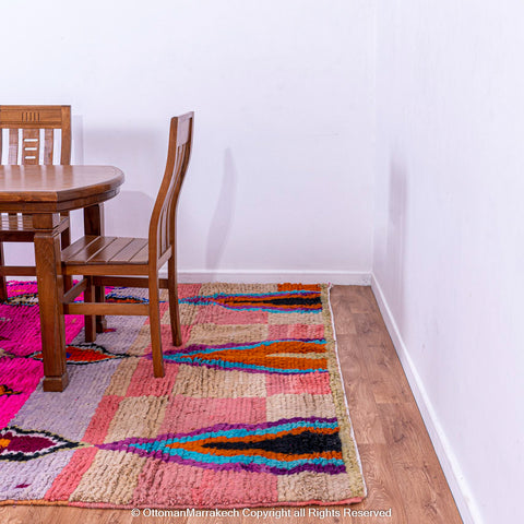 Vibrant Pink Moroccan Berber Rug with Multicolor Geometric Patterns