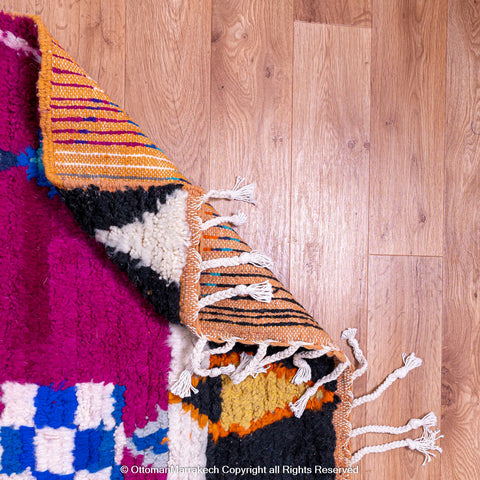 Vibrant Pink Moroccan Berber Rug with Multicolor Geometric Patterns