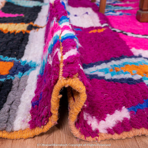 Vibrant Pink Moroccan Berber Rug with Multicolor Geometric Patterns