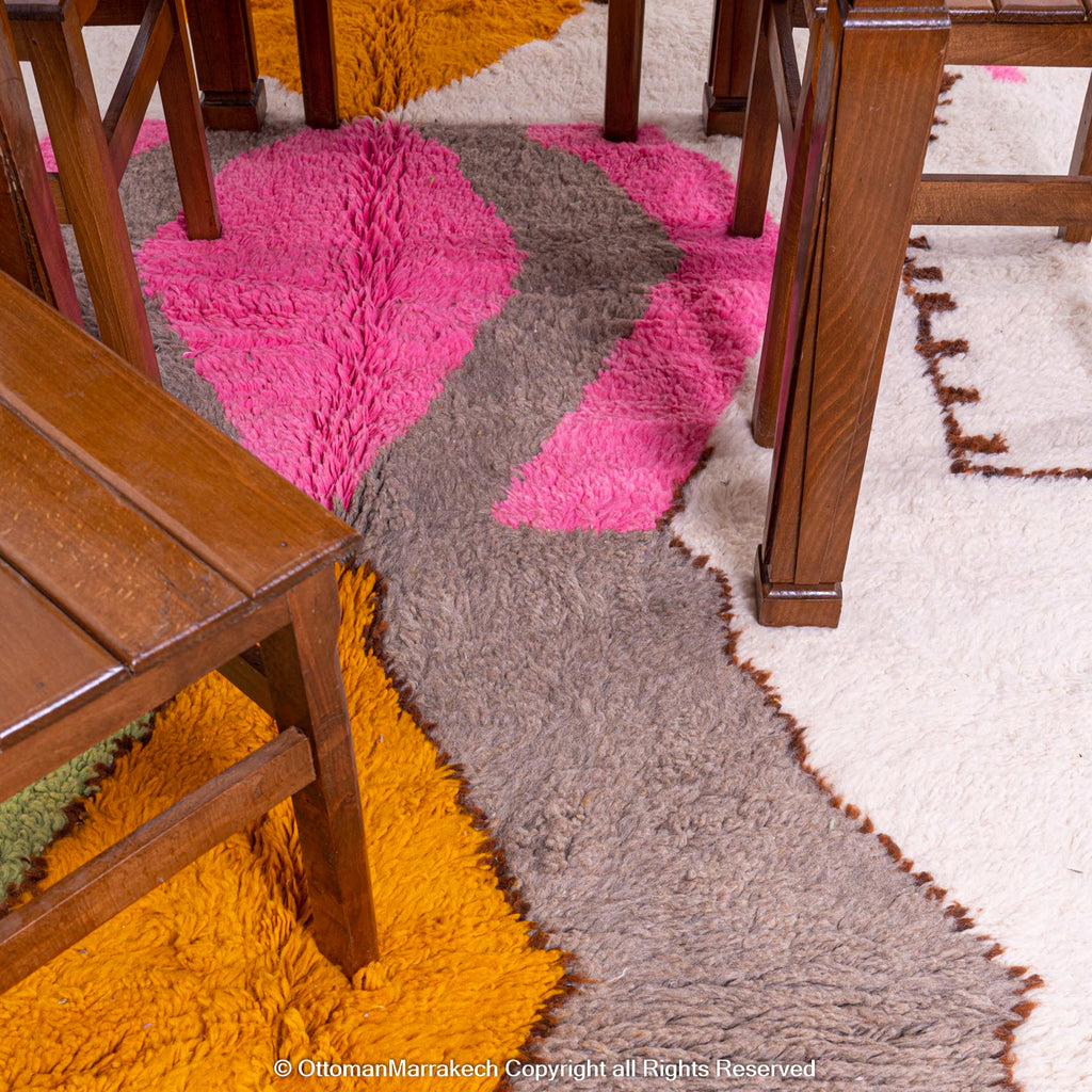 Colorful Berber Moroccan Wool Rug with Bold Hexagonal and Chevron Patterns