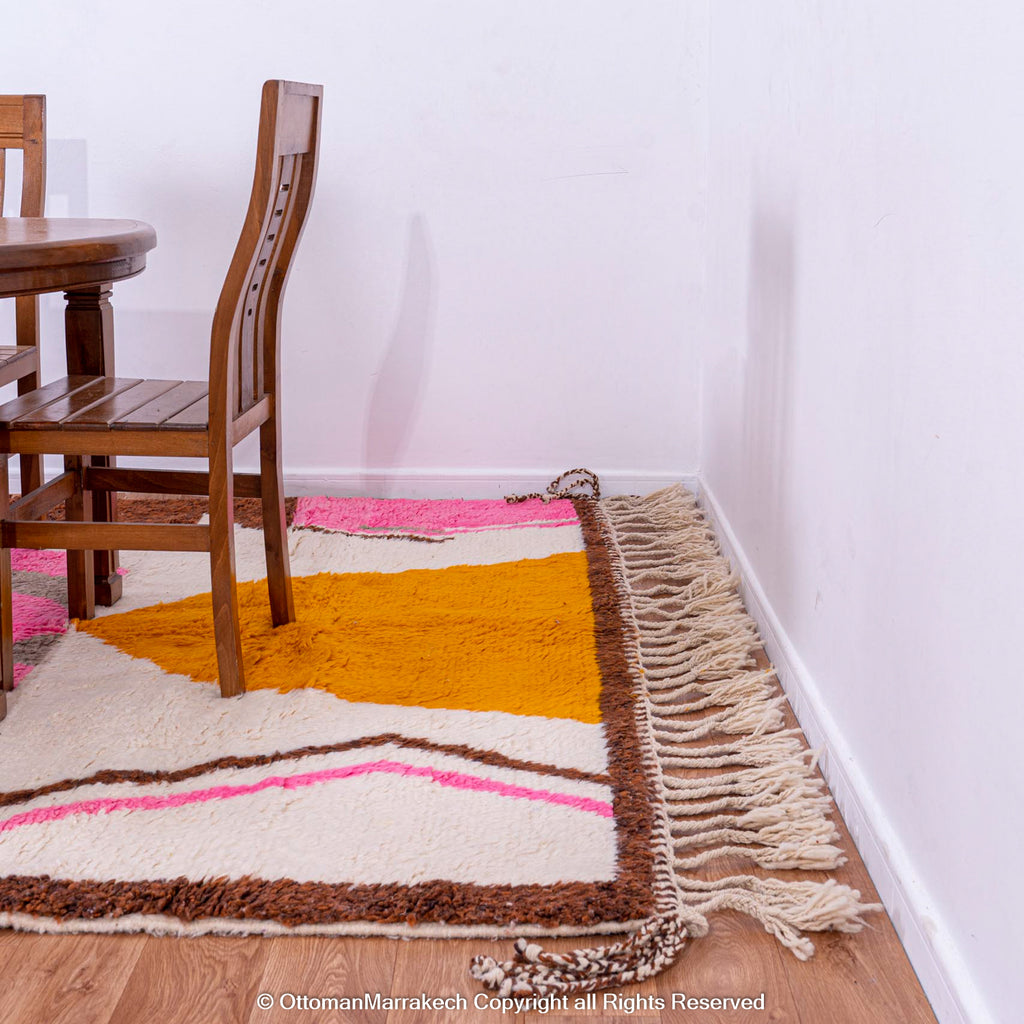 Colorful Berber Moroccan Wool Rug with Bold Hexagonal and Chevron Patterns