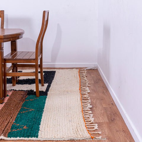 Multicolored Abstract Berber Rug with Yellow, Pink, and Green Accents