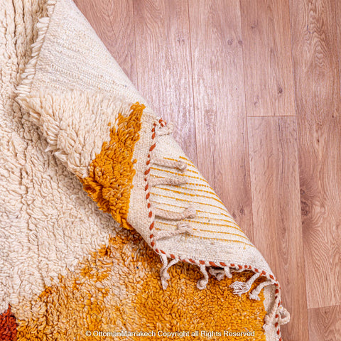 Modern Moroccan Stacked Color Wool Rug in Warm and Cool Tones