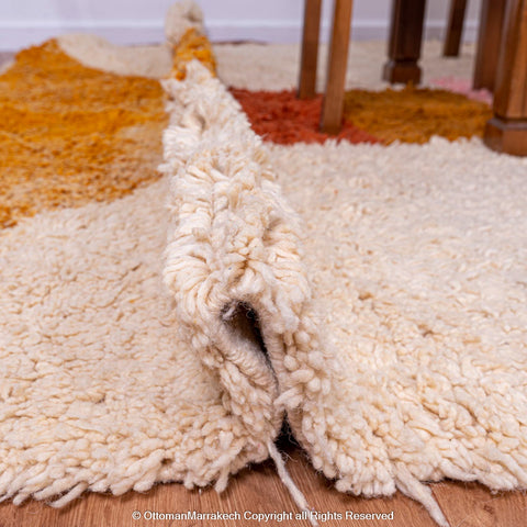 Modern Moroccan Stacked Color Wool Rug in Warm and Cool Tones