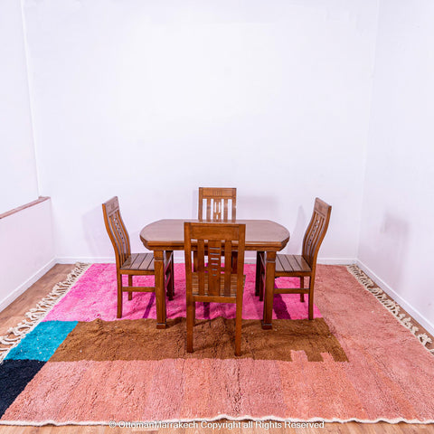 Modern Pink Moroccan Rug with Brown and Blue Accents