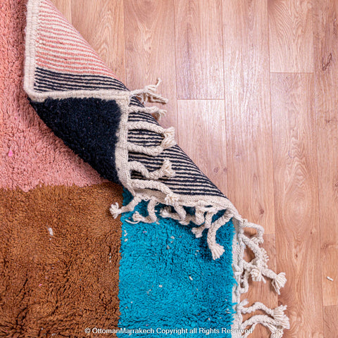 Modern Pink Moroccan Rug with Brown and Blue Accents