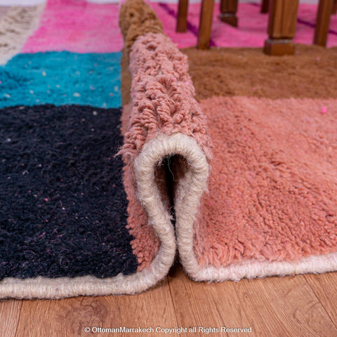 Modern Pink Moroccan Rug with Brown and Blue Accents