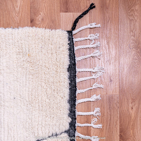 Moroccan Rug with Twisted Black Lines on White Wool