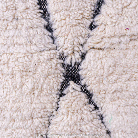 Moroccan Rug with Twisted Black Lines on White Wool