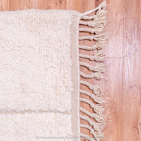 Beige Shaved Lines Moroccan Rug with Soft Plush Tassels