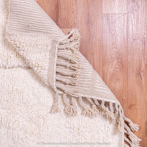 Beige Shaved Lines Moroccan Rug with Soft Plush Tassels